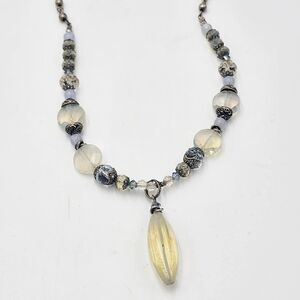 Vintage Desert Heart Glowing Opalite Y Drop Sterling Silver 18" Necklace